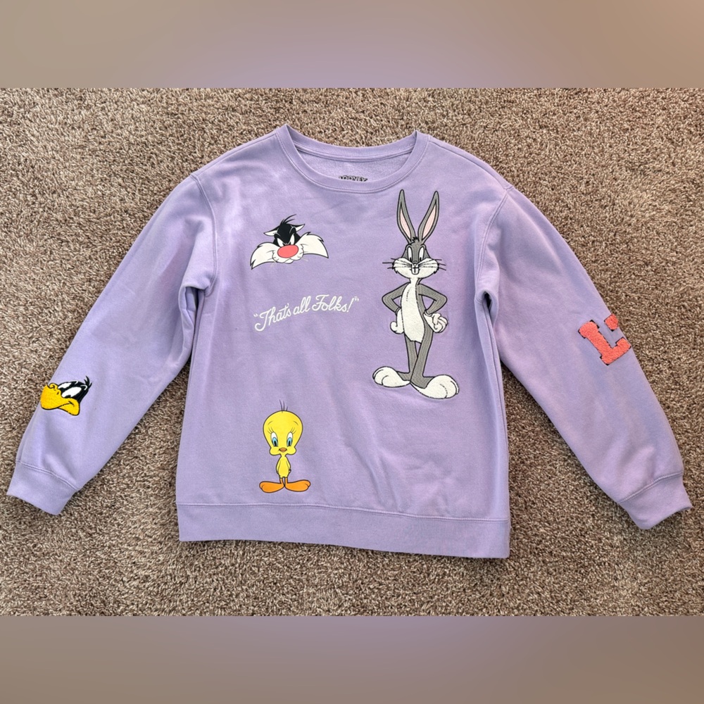 Warner Bros. Lavender Looney Tunes Sweatshirt with Cartoon Characters